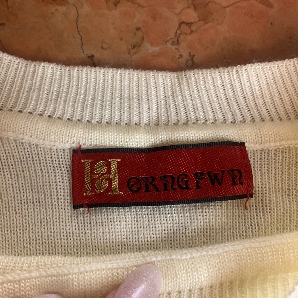 Vintage red white gold embroidered Nautical sweater 80s 90s